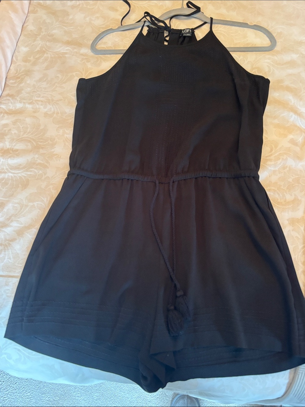 So cute! LOFT Black Halter Tie-Waist Romper